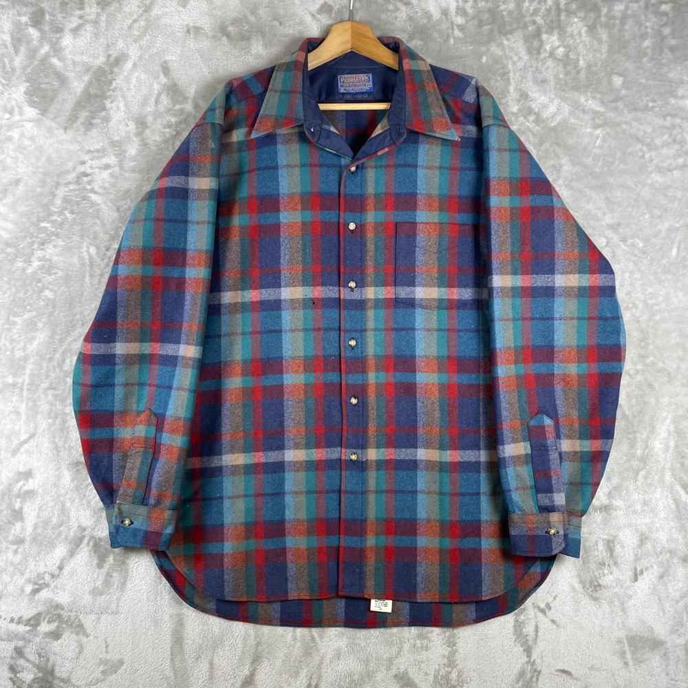 Vintage Pendleton Button Up Shirt Mens XL Blue Plaid Wool Flannel USA Made Read